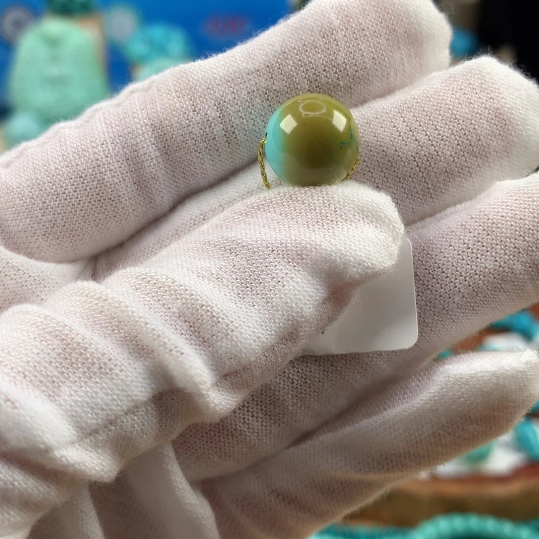 绿松石未镶嵌珠宝奇石高瓷双色圆珠11.9mm