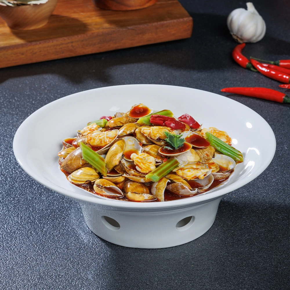 经典霜华圆形白瓷加热保温明炉酒店饭店家用餐具品质好物高档餐具