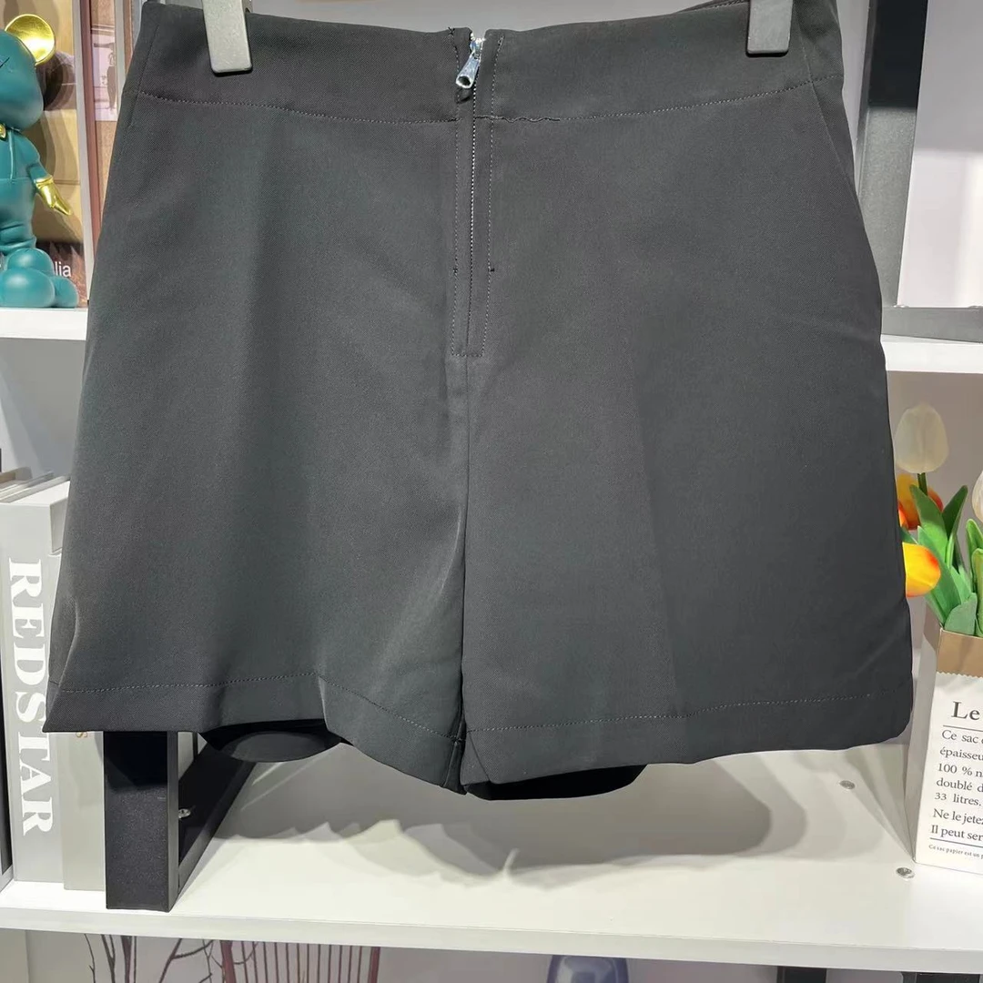 G036【夏季新款】时尚百搭洋气拉链黑色短裤