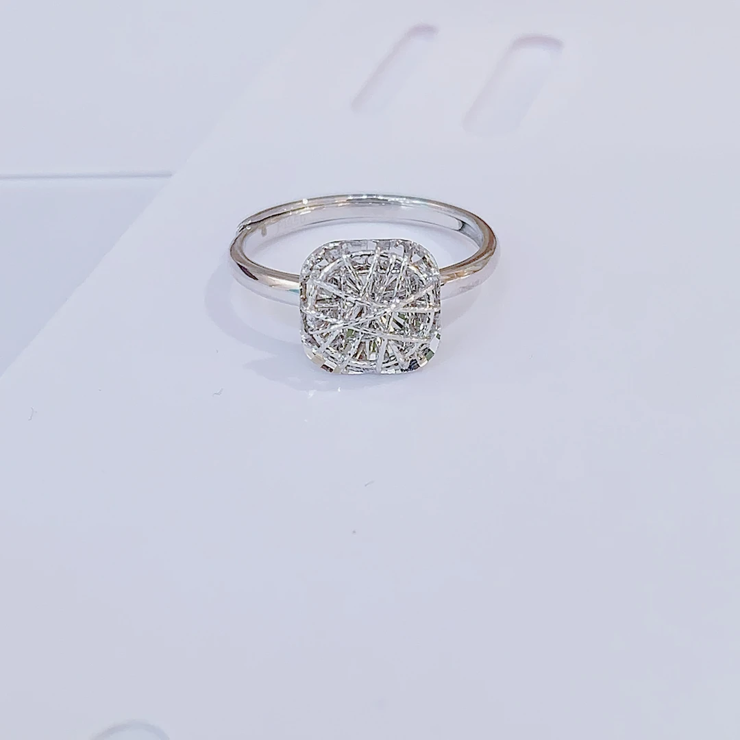 铂金950活口方糖可调节拉丝设计简约时尚轻奢戒指