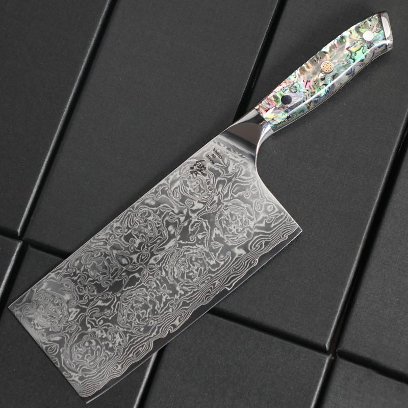 《影》鲍鱼壳玫瑰纹中式切片菜刀10r15mov硬度60±62hrc