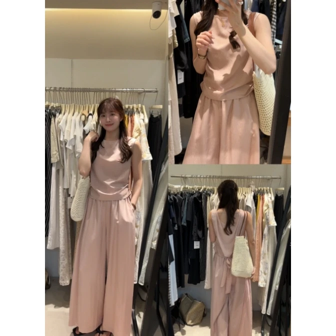 20917#『巨巨巨舒服！』（两件套）绑带收腰无袖上衣+百搭休闲裤(手洗)