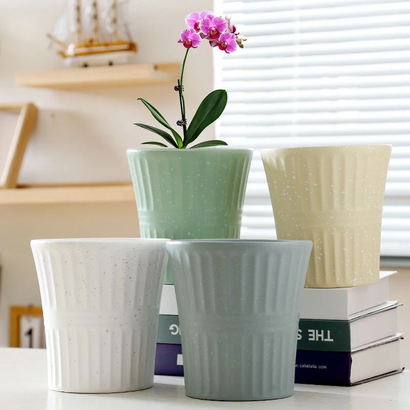件花盆陶瓷带托盘轻奢ins风兰大号奶油风多肉花盆
