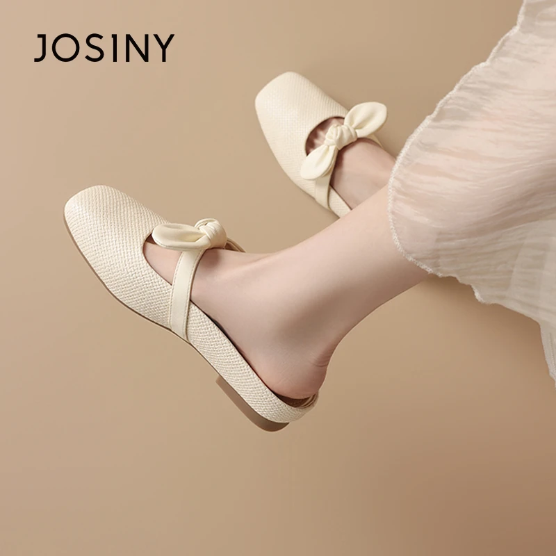 卓诗尼平底包头半拖鞋女外穿2025新款春夏季蝴蝶结圆头软底凉鞋子