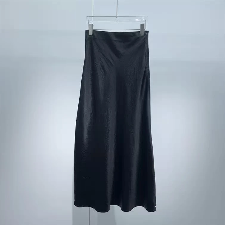 【艾家轻奢女装】2025夏新款高腰显瘦醋酸半身长裙1026