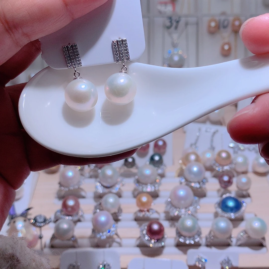 淡水珍珠耳饰银S925镶嵌CC12.3mm