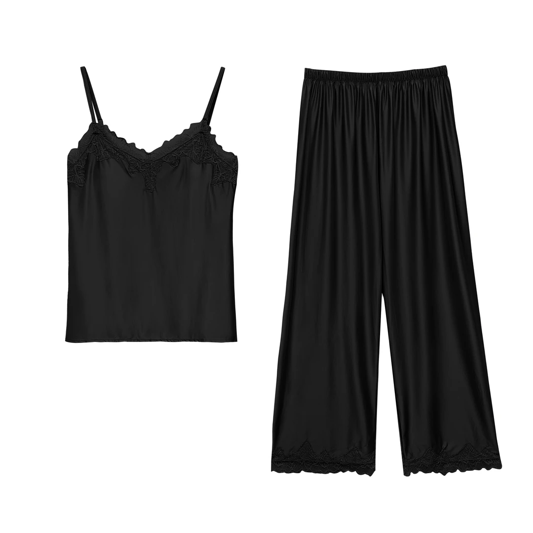 【亚楠本楠】好梦◆月光绸凉感舒适柔顺亲肤蕾丝拼接睡衣套装7729