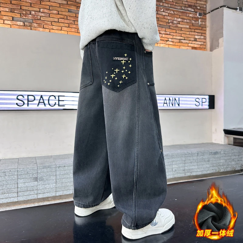 儿童装男童冬装加绒裤子2026新款中大童秋冬款男孩加厚冬季牛仔裤
