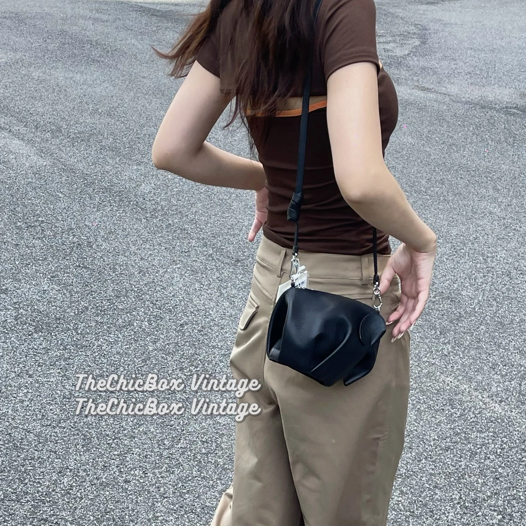 95新 LOEWE/罗意威 只盒/Loewe经典款黑色小象牛皮斜挎包