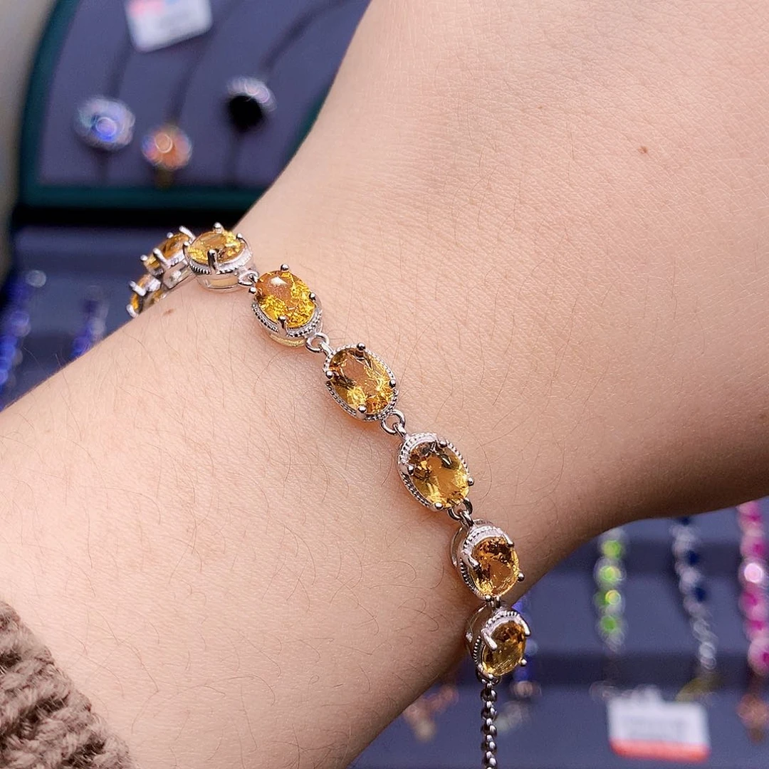 黄晶手链银S925镶嵌6666