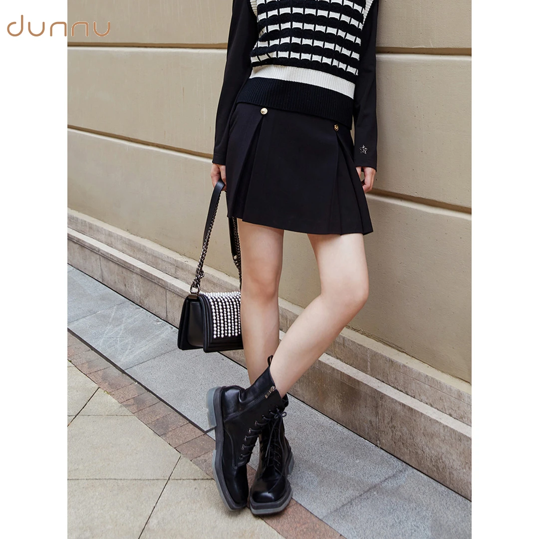 dunnu敦奴百搭A字裙简约气质纽扣半裙DR322503