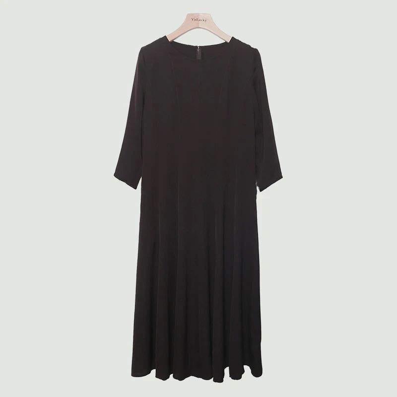 26姆米无弹重乔缎女士春秋经典长袖大摆连衣裙-LG9193