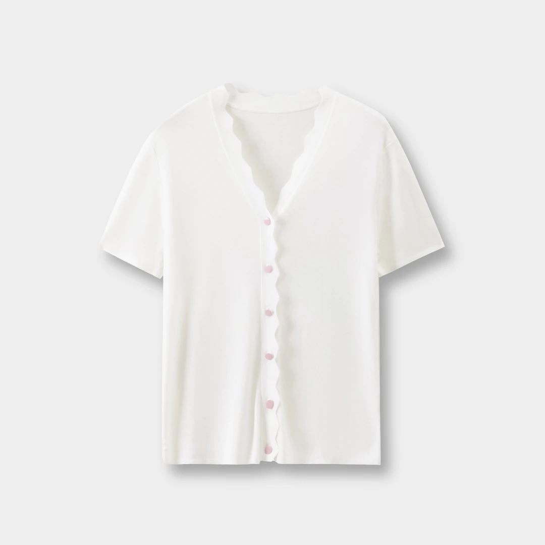 【白色】25年早春纯色花领开衫针织衫  (E236A1015）【277】