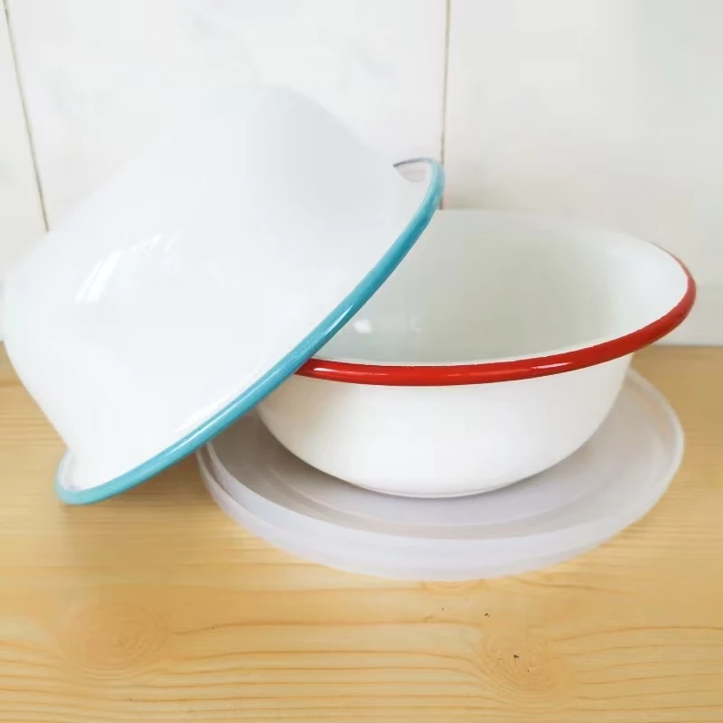 18CM搪瓷盆加厚面盆家用饭碗面碗沙拉盆米饭碗打蛋盆可加热摔不碎