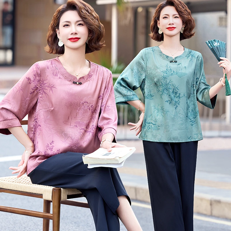 2025新款妈妈装夏款小衫套装薄款两件套中老年女夏季气质减龄显瘦