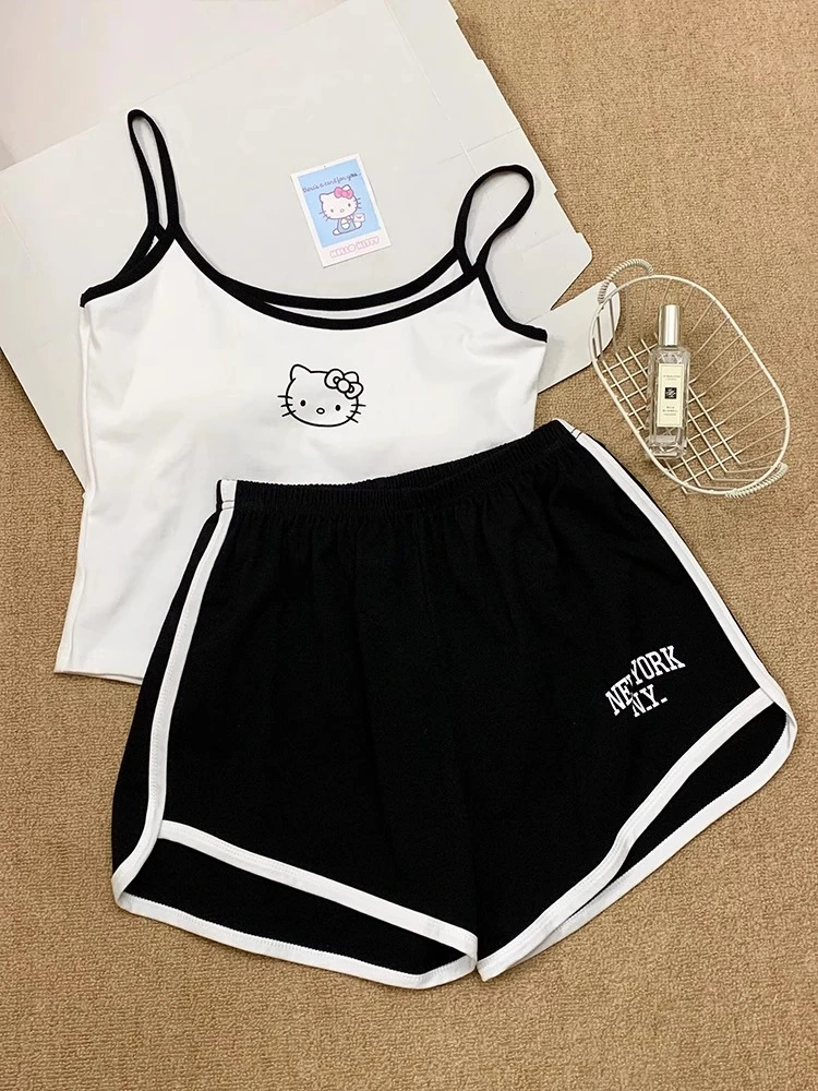 【DMXJ大梦想家】夏天少女kitty修身睡衣女新款舒适运动短裤居家服