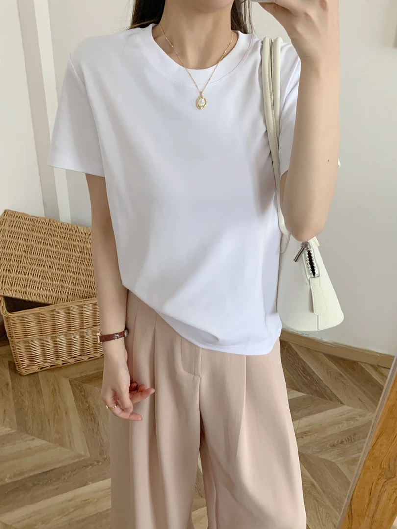 [专柜款]白小T60支液氨上衣半袖圆领短袖女款防晒短袖新款短袖