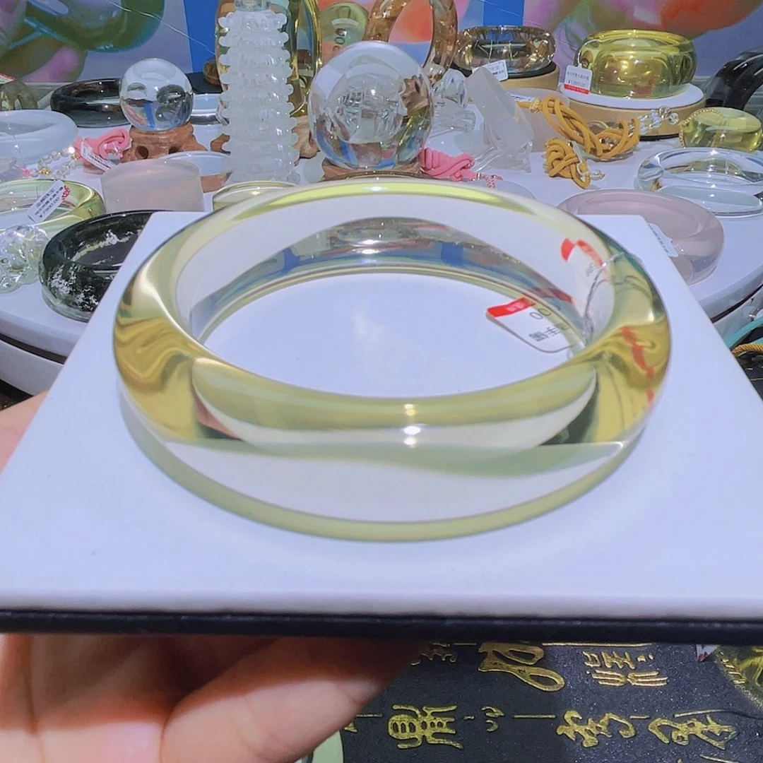 未镶嵌手镯水晶天然黄水晶冰透全净体55圈
