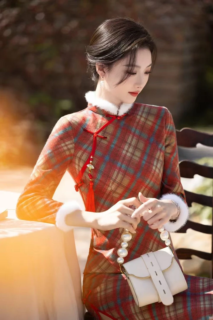 ZL-633中国风旗袍少女加绒长袖日常中长款秋冬季