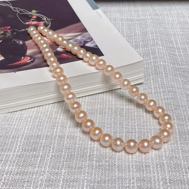 团圆家 9-10mm香槟金100%正品淡水无核珍珠项链高端轻奢气质时尚
