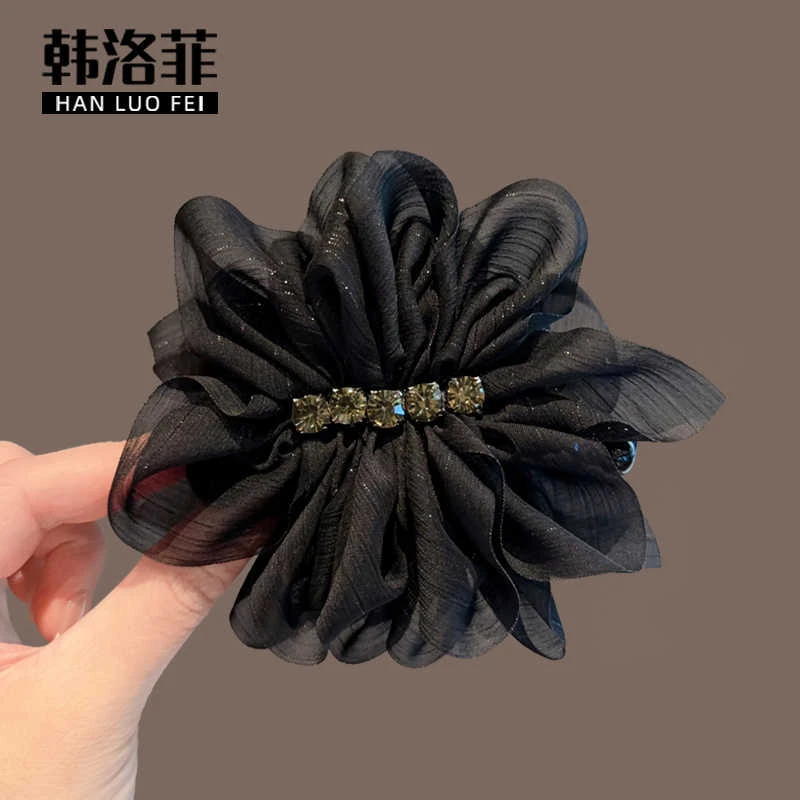 气质水钻香蕉夹韩国头饰马尾夹黑色网纱褶皱蝴蝶结抓夹后脑勺夹子
