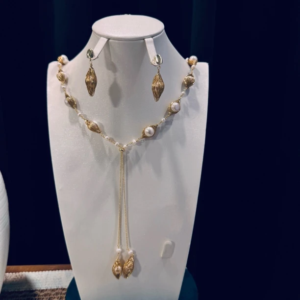 钛钢仿珍珠项链 TJ135 网红百搭首饰 项链耳环两件套首饰套装