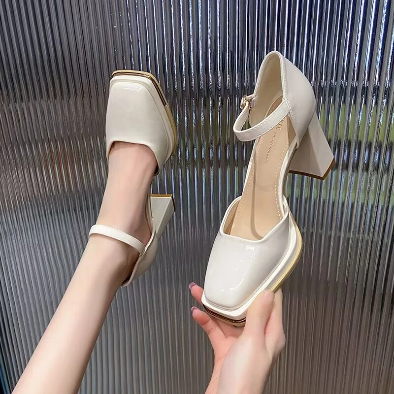 方头防水台玛丽珍高跟鞋女不累脚2025春夏新款一字扣厚底粗跟单鞋