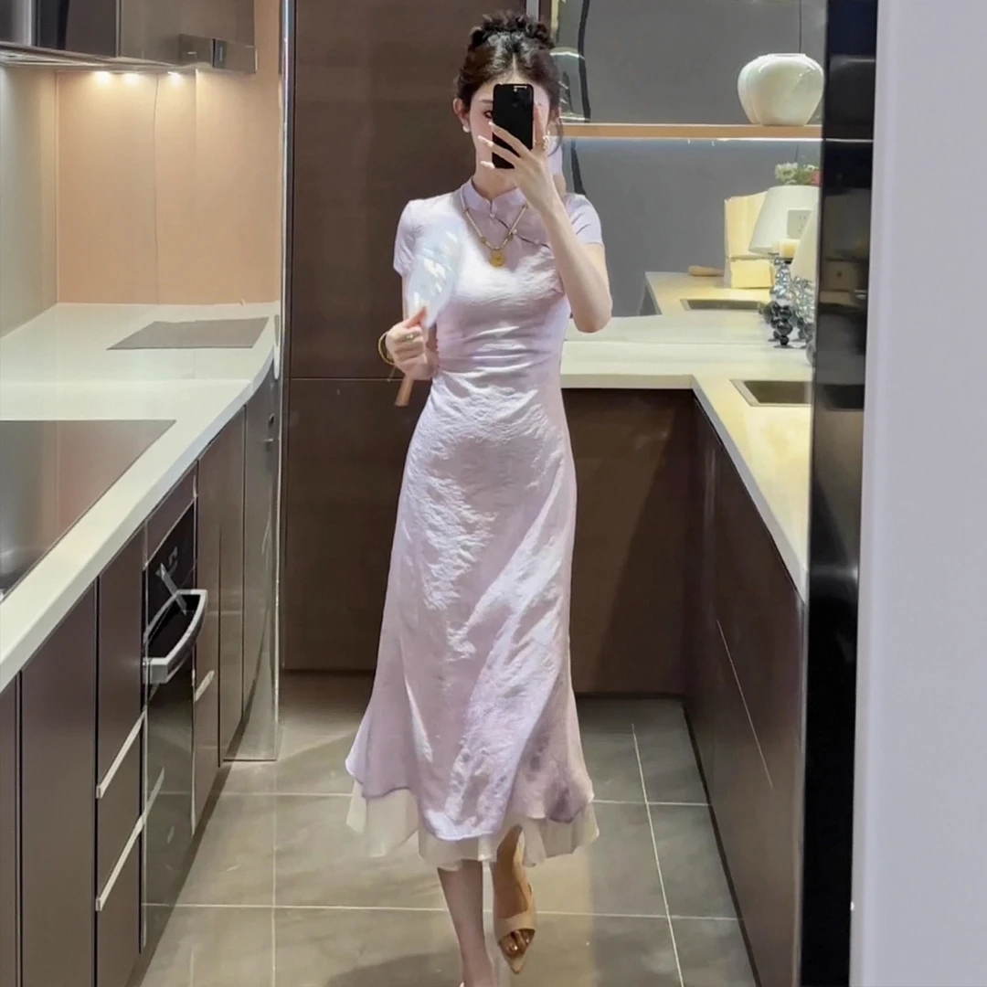 E236夏季穿搭新中式国风改良旗袍女掐腰显瘦连衣裙气质减龄长裙子