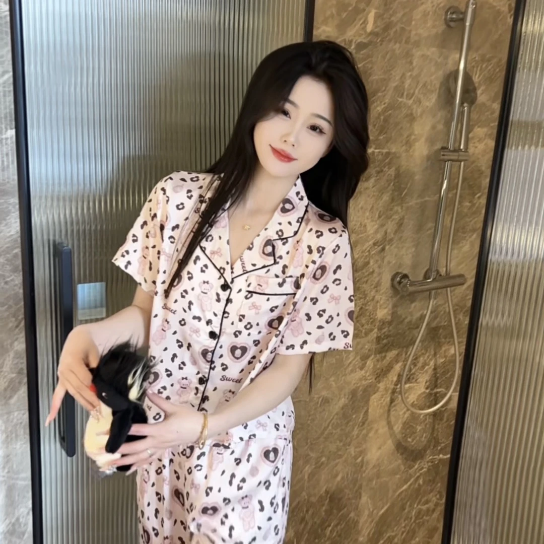 （熊熊礼物）夏季气质可爱休闲睡衣女短袖套装家居服可外穿显瘦温柔