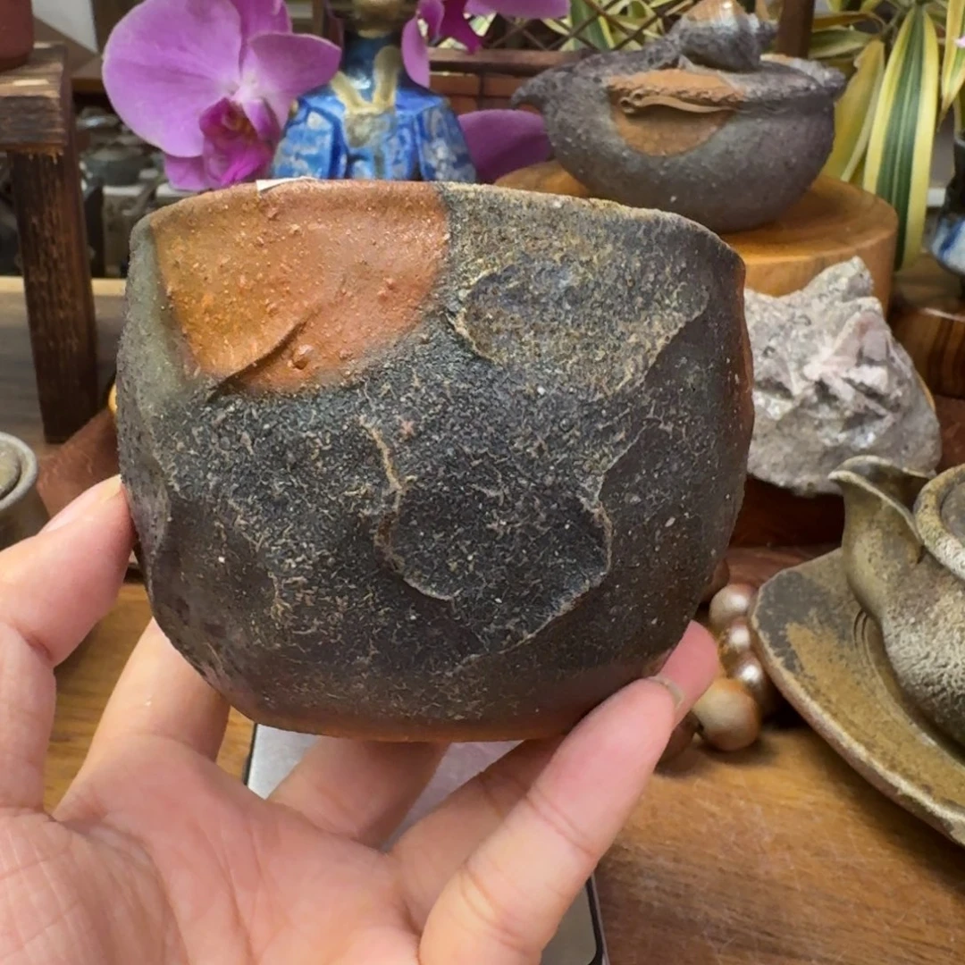 二代原田陶月备前烧重落灰汤吞杯福利