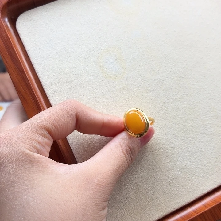 琥珀银S925镶嵌戒指