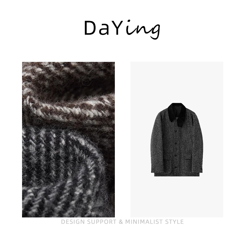 2025秋冬新款羊毛点子纱人字纹老钱工装风灯芯绒领夹克棉外套冬季