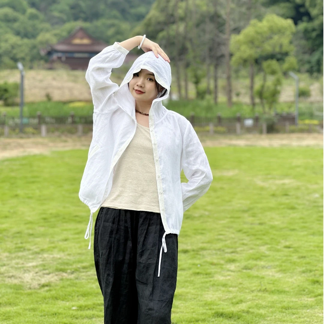 【留白】春夏汉麻防晒帽衫72英支细支纱重工花边