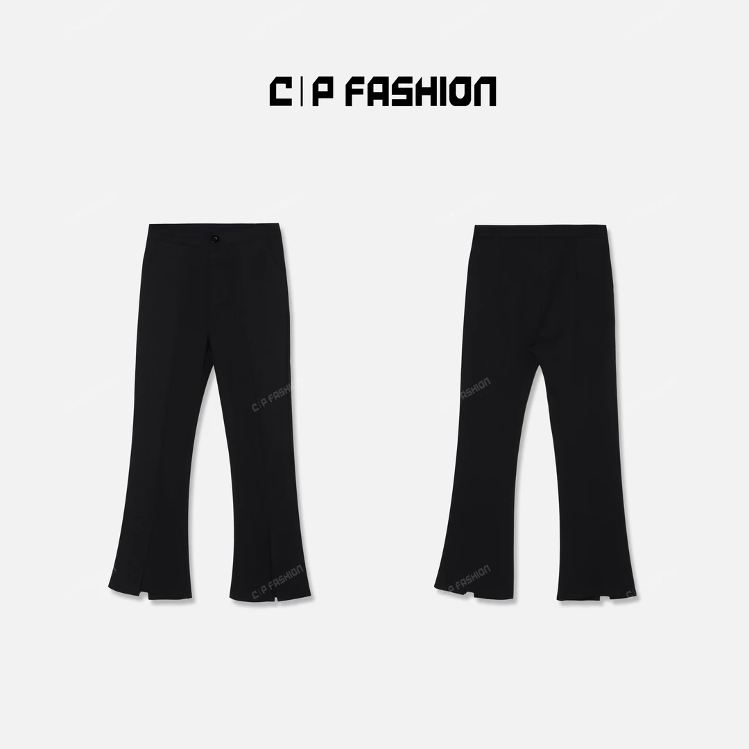 Chlisdinacoco“十里洋场”简约休闲裤脚前开衩修身长裤C88022CK243