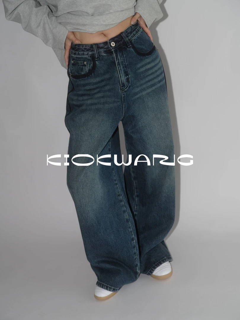 KIOKWANG//人手必入 重工水洗挺括高腰宽松阔腿直筒大板牛仔裤