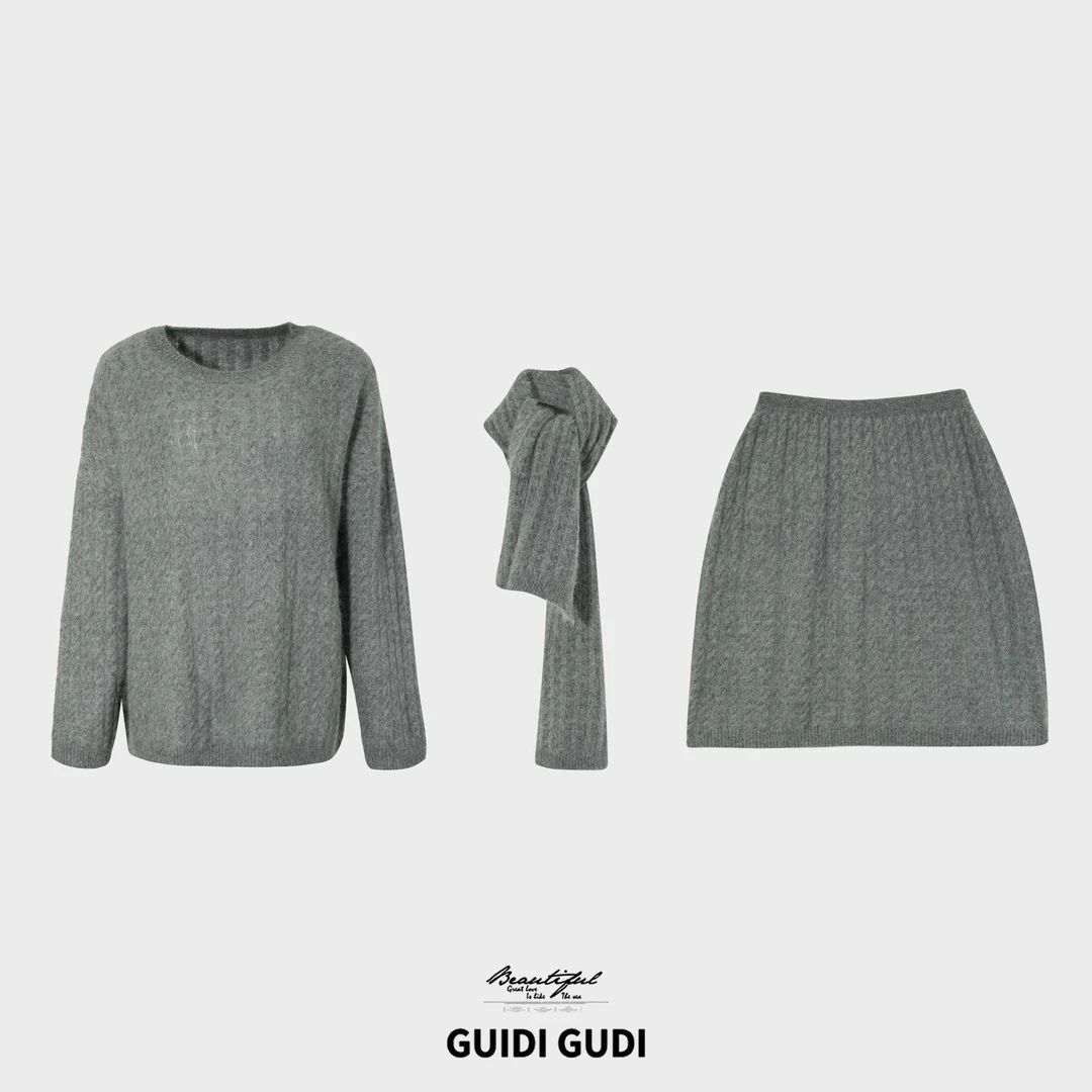GUIDI GUDI【冬日轨迹】气质慵懒三件套套装/黄加蓝 D95400597H