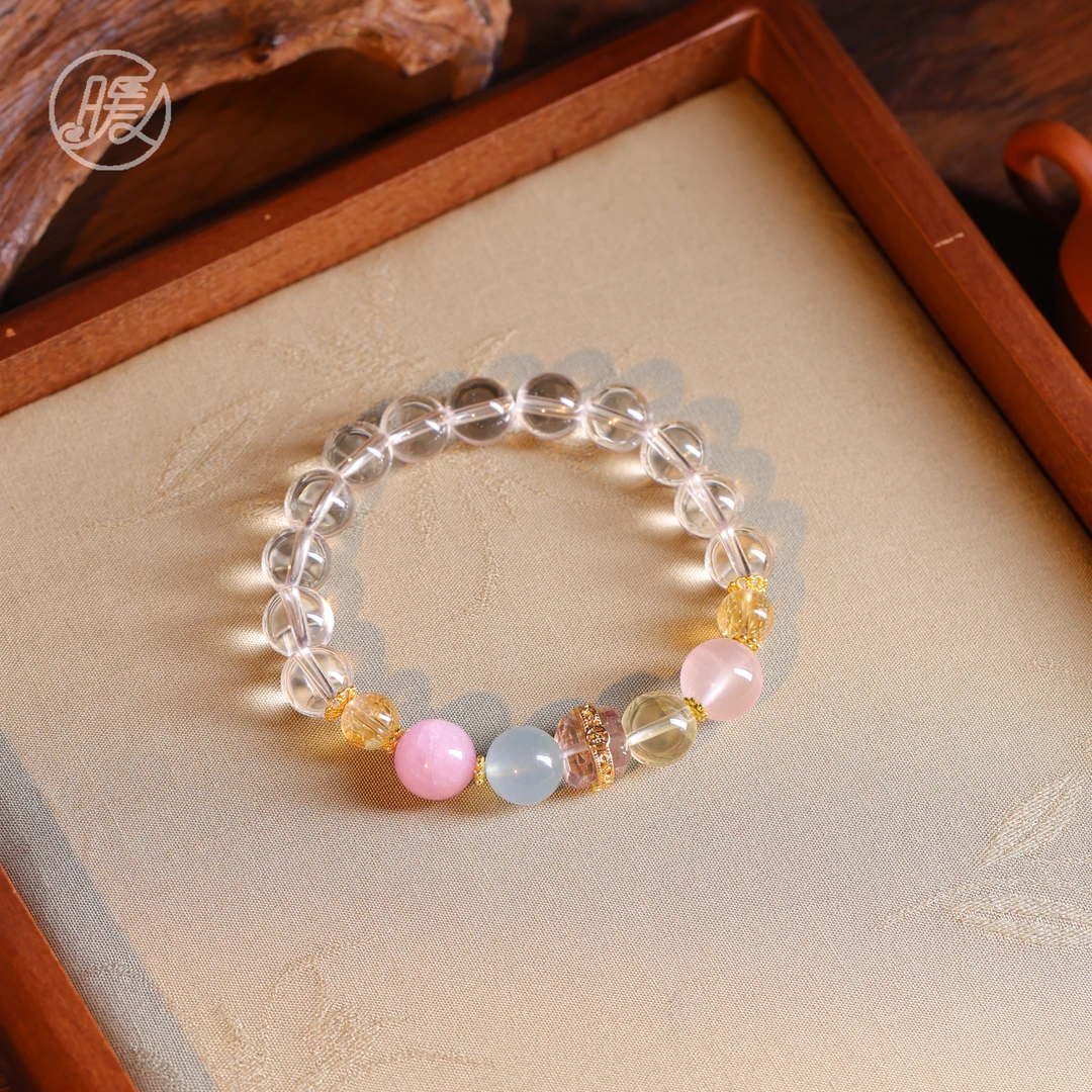 单圈白水晶手串9mm搭配方糖配件紫锂辉路路通手链C2396多样性发一