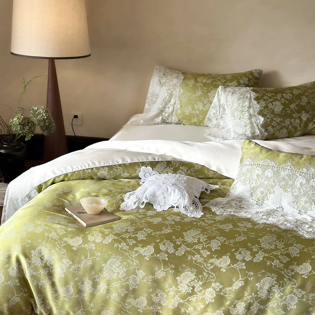 法式欧式浪漫设计款兰精天丝四件套提花轻奢蕾丝花边床单丝滑