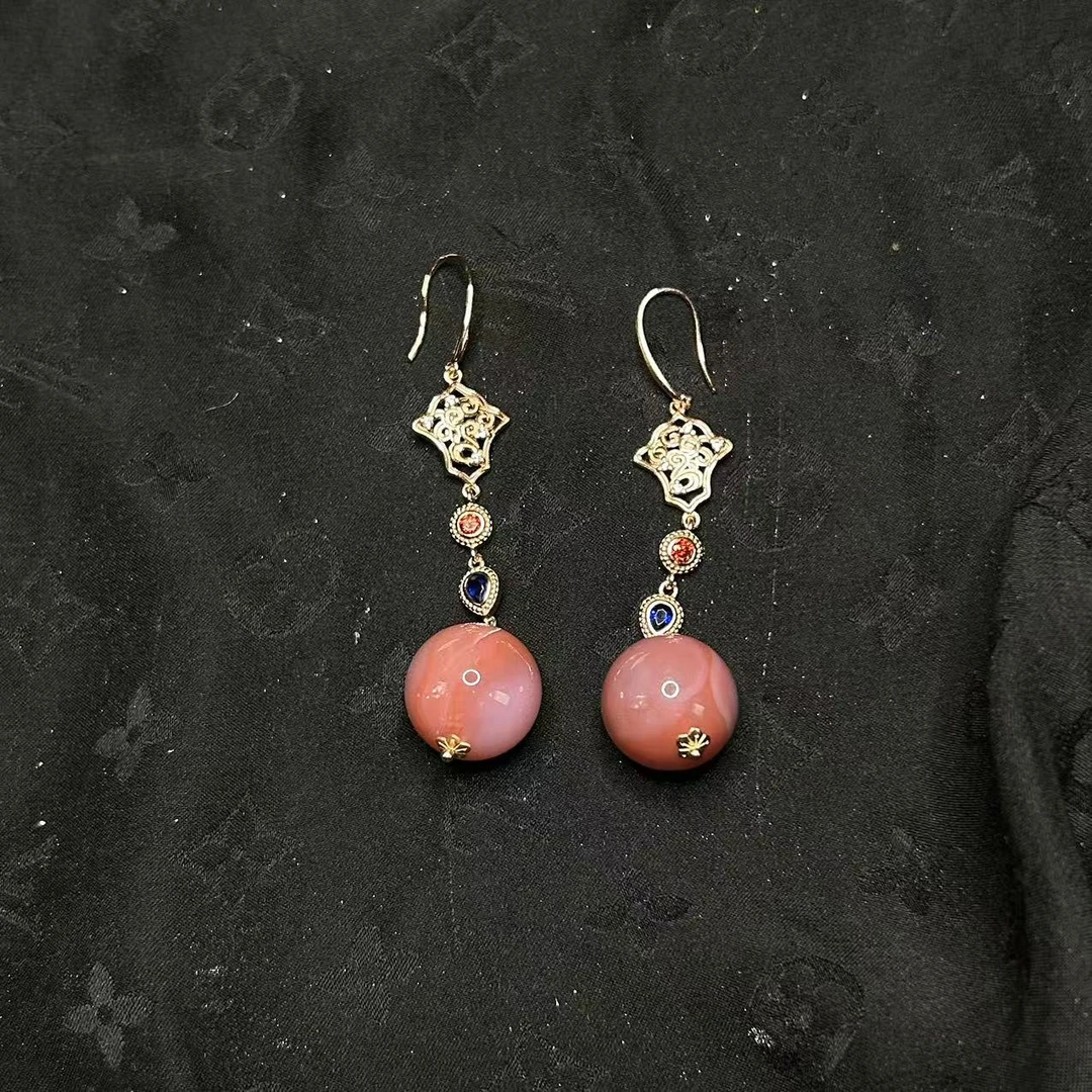 【玉合缘】天然大单株盐源玛瑙925银镶嵌耳饰 5104