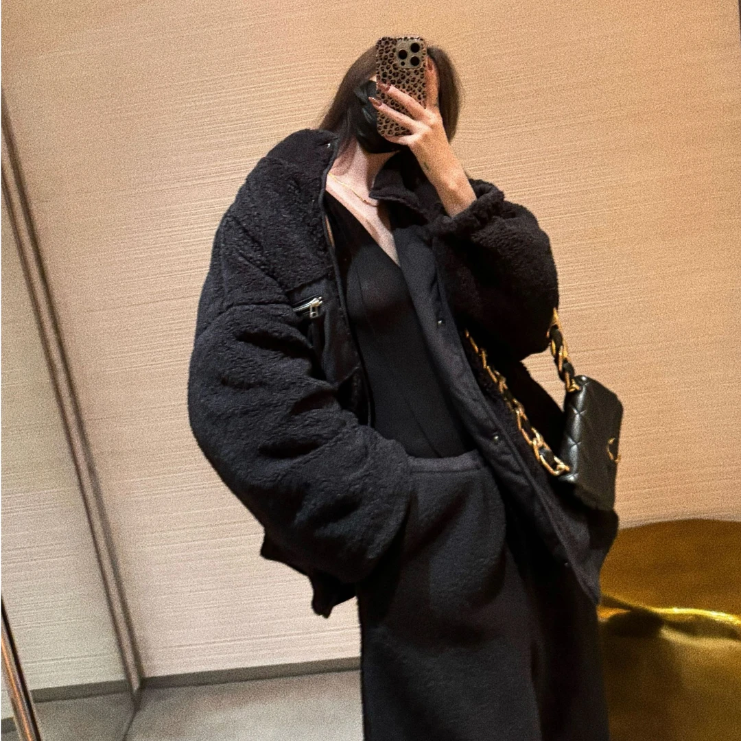 XYSF极简 正反两穿重工毛绒宽松棉衣