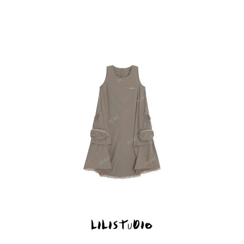 PCNY「信箱旧事」不理理夏季新款小众女装大口袋装饰无袖宽松连衣裙