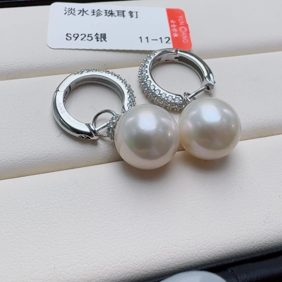 银S925镶嵌淡水珍珠耳饰@@be128