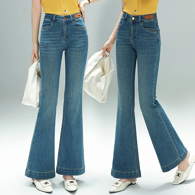 2025早春美式高腰微喇裤显瘦弹力韩式小清新百搭喇叭裤25006