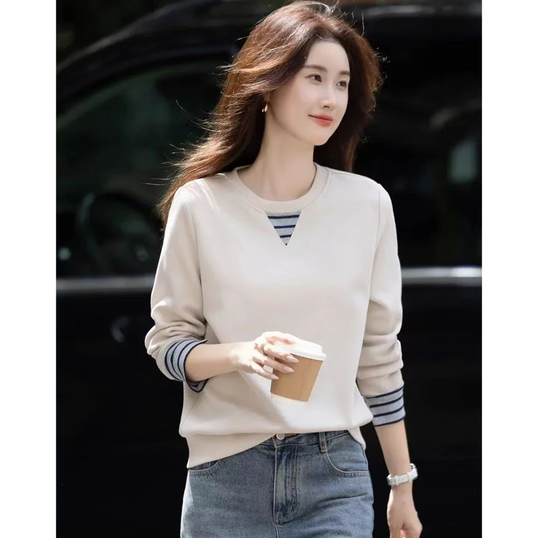 时尚休闲卫衣女春秋冬季2025新款长袖百搭宽松显瘦韩版假两件上衣