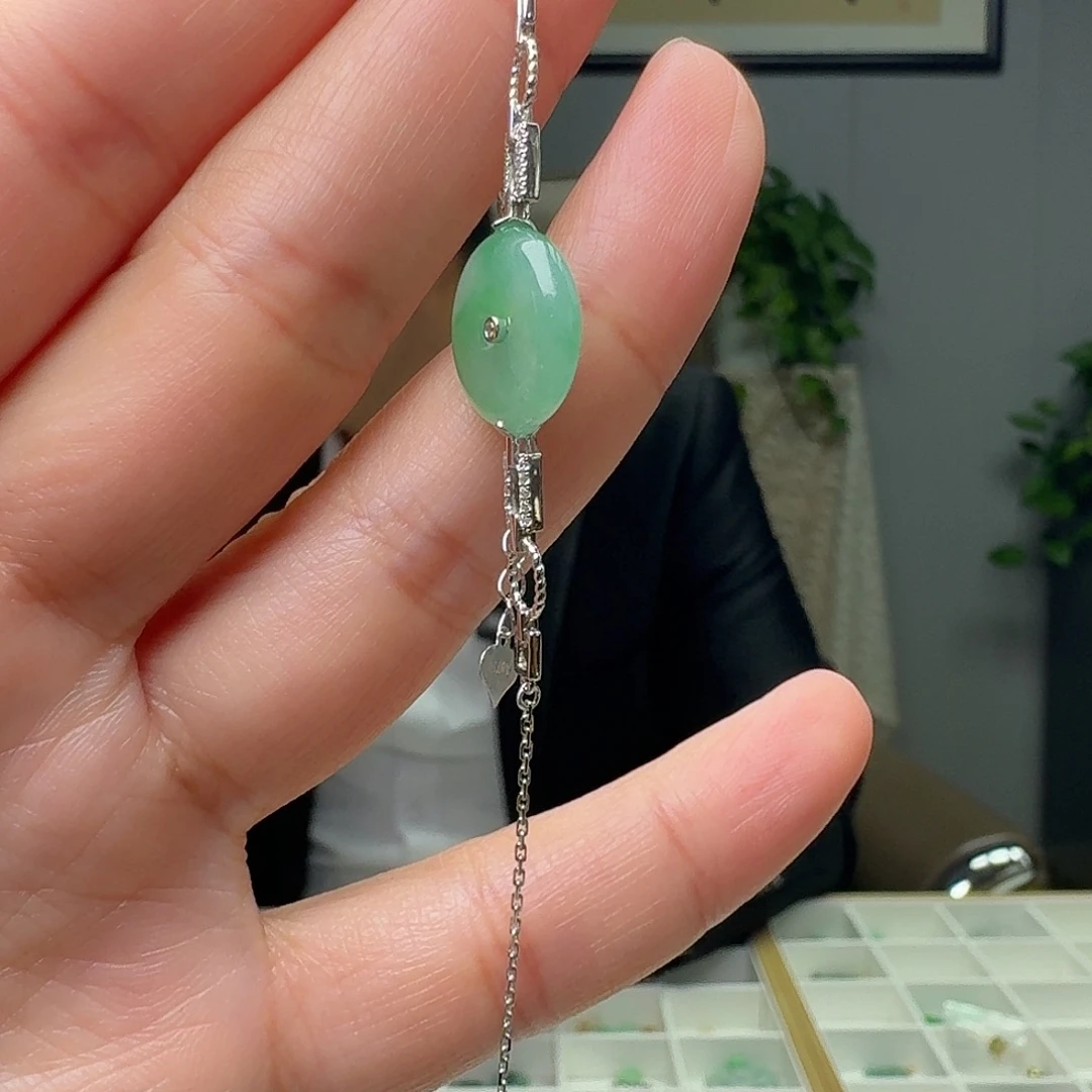 翡翠18K金镶嵌手链天然