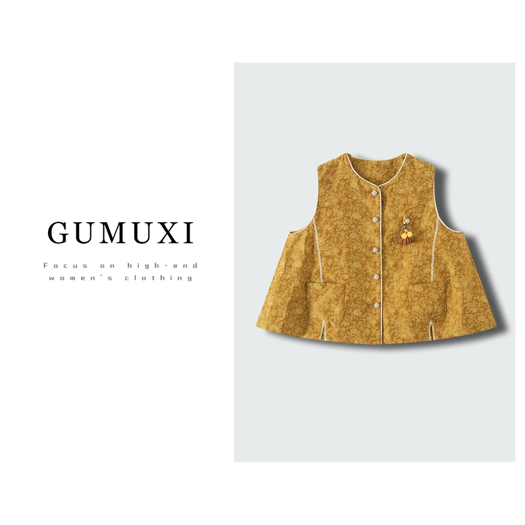 Gumuxi/古沐熙【玉玲珑】新中式人丝马甲A311-Y2855