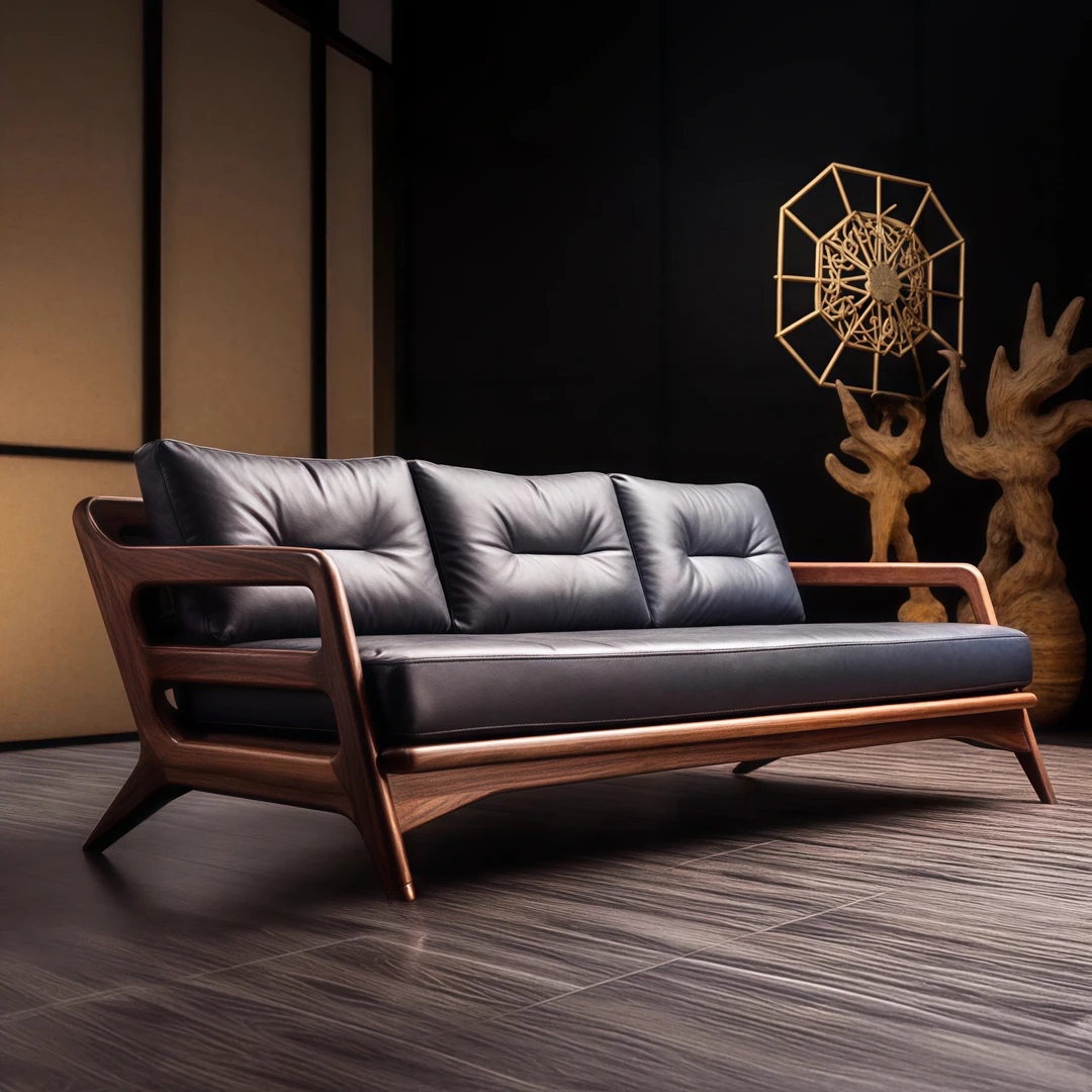 北美黑胡桃木客厅实木沙发现代简约贵妃床真皮直排小户型沙发2025