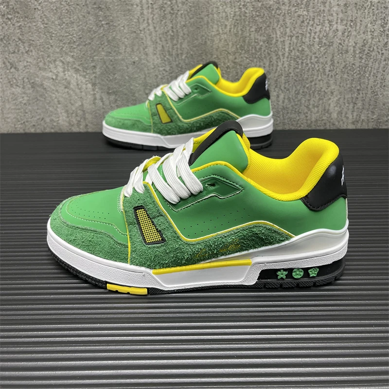 痞帅运动板鞋原创小众纯色平跟男鞋潮牌高级感系带圆头轻奢休闲鞋