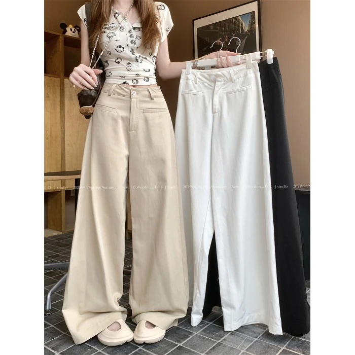 美式垂感宽松阔腿裤女2025夏季新款高腰复古工装裤拖地休闲长裤潮
