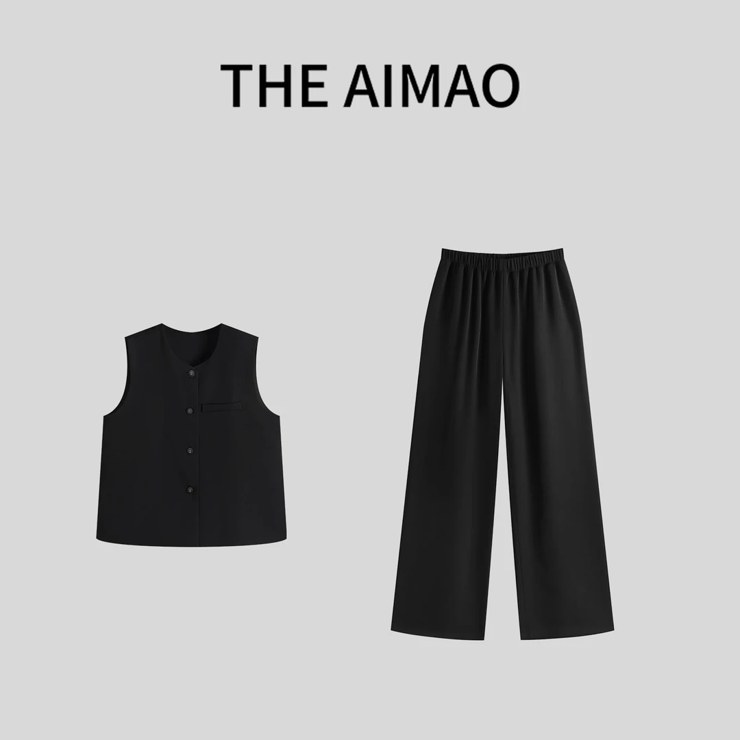 【THE AIMAO】“柏林风度“高密哑光通勤气质马甲西裤套装XYX82244
